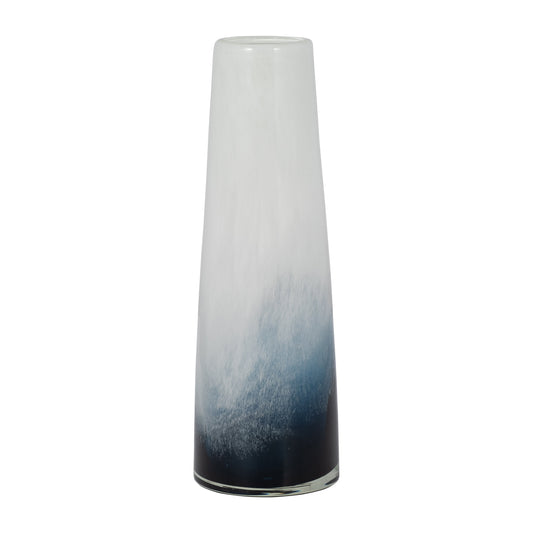 Glass, 15" Blue Waters Vase, Blue/white