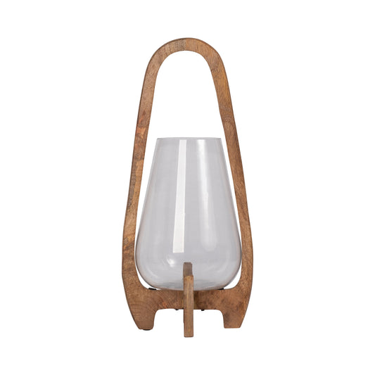 18"h Glass Lantern W/ Wood Handle, Natural