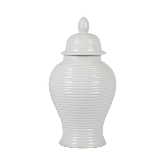 Cer, 18" Ribbed Temple Jar, White
