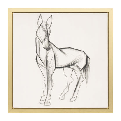 47x47, Hand Painted Elegant Horse Sketch, Blk/wht