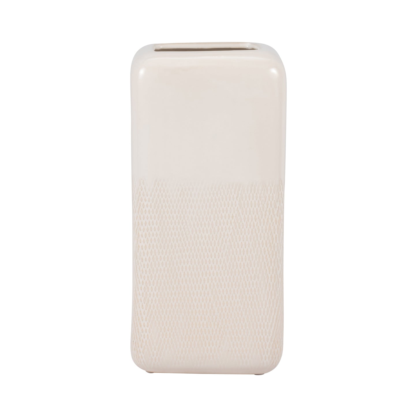 Cer, 12" Squared Grooved Vase, Ivory