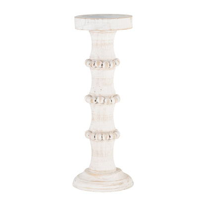 Wood, 14" Antique Style Candle Holder, White