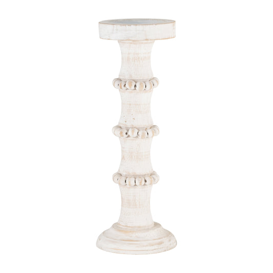 Wood, 14" Antique Style Candle Holder, White