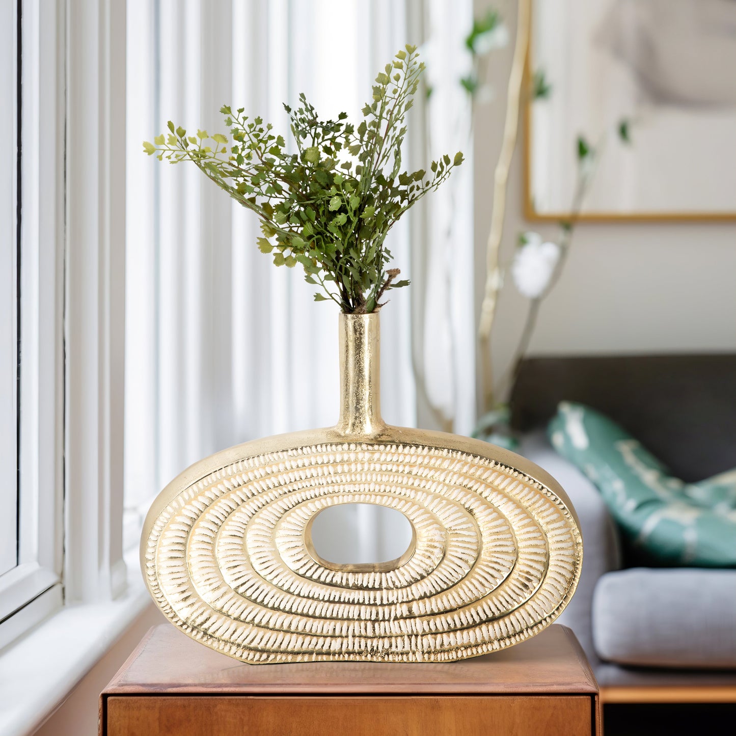 Metal, 12" Tribal Cut Out Vase, Gold