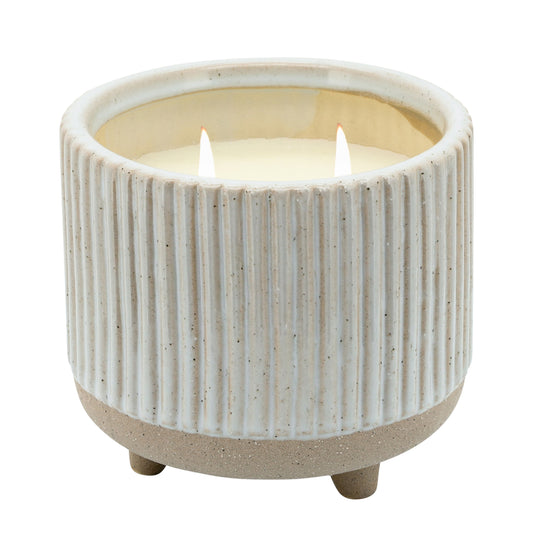 6" 20 Oz Sage Eucalyptus Ridged Candle, Beige