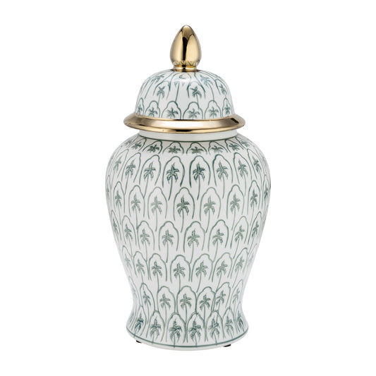 Cer, 18"h Temple Jar, Green/gold