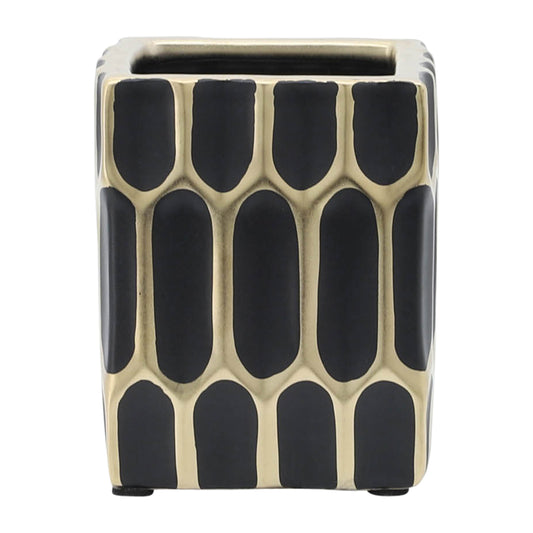 Cer, 4"h Pen Holder, Black/gold