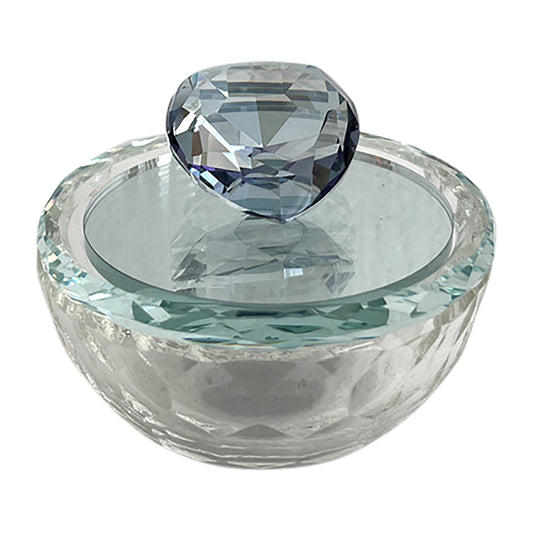 Glass, 4"d Trinket Box W/ Heart, Blue
