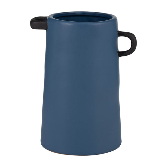 Cer, 9"h Eared Vase, Blue