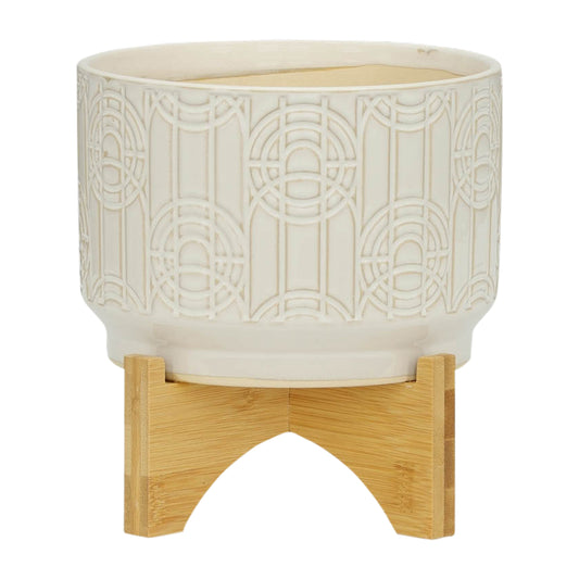 Cer, 7" Circles Planter On Stand, White