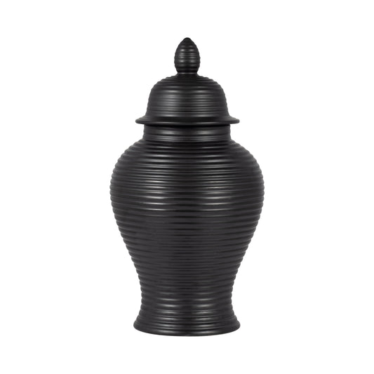 Cer, 18" Ribbed Temple Jar, Black