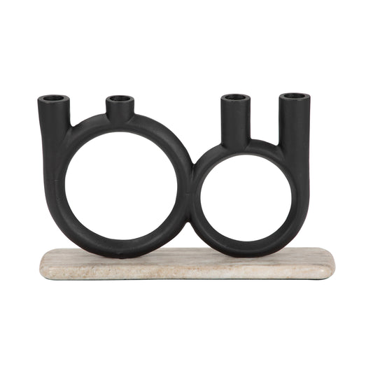 Metal, 13" 4-taper Candleholder On Marble Base, Bl