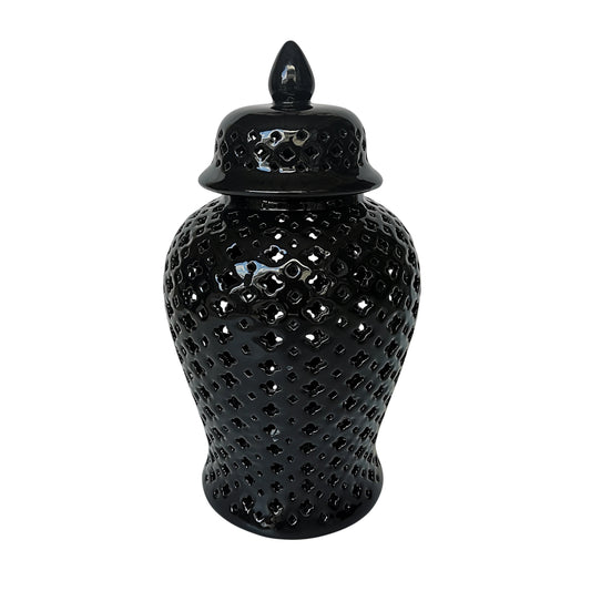 17" Cut-out Clover Temple Jar, Black