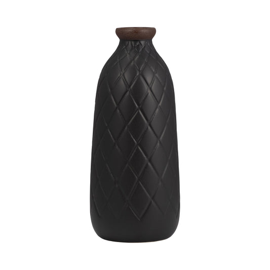 Cer, 12" Plaid Textured Vase, Black