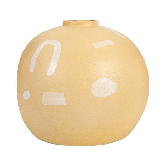 Stoneware, 9" Aztec Vase, Mustard