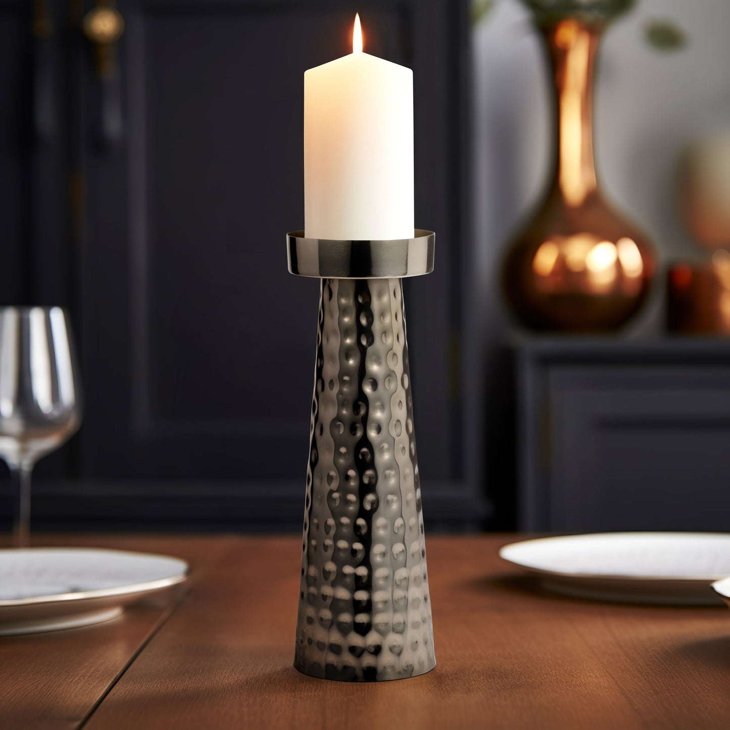 Metal, 12"h Hammered Candle Holder,  Gold