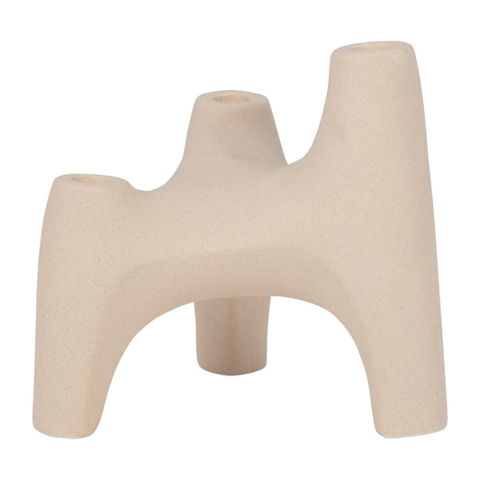 Stoneware, 9" 3-taper Candle Holder, Ivory