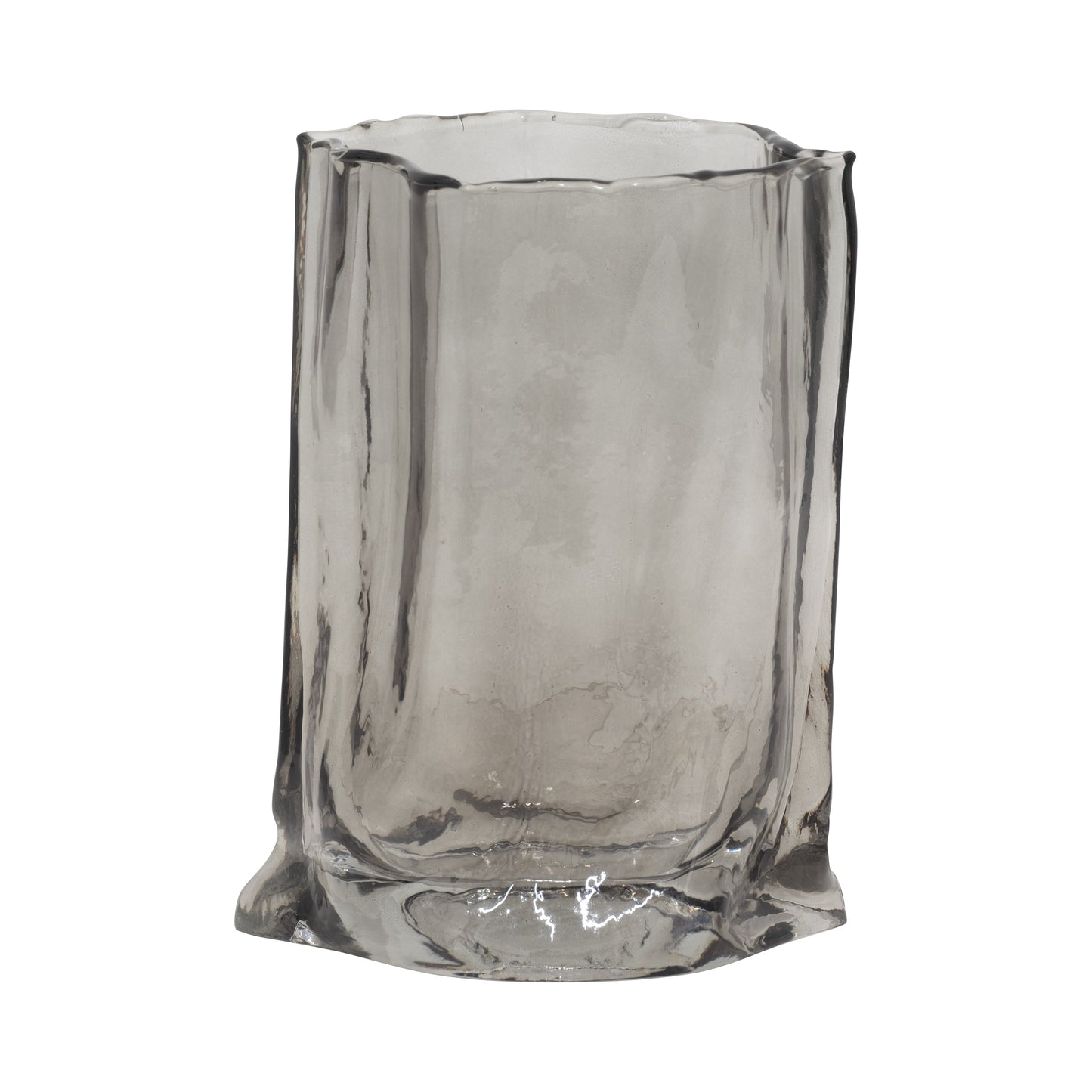 Glass, 9" Paper Bag Vase, Smoke