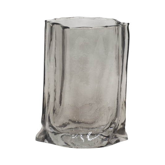 Glass, 9" Paper Bag Vase, Smoke