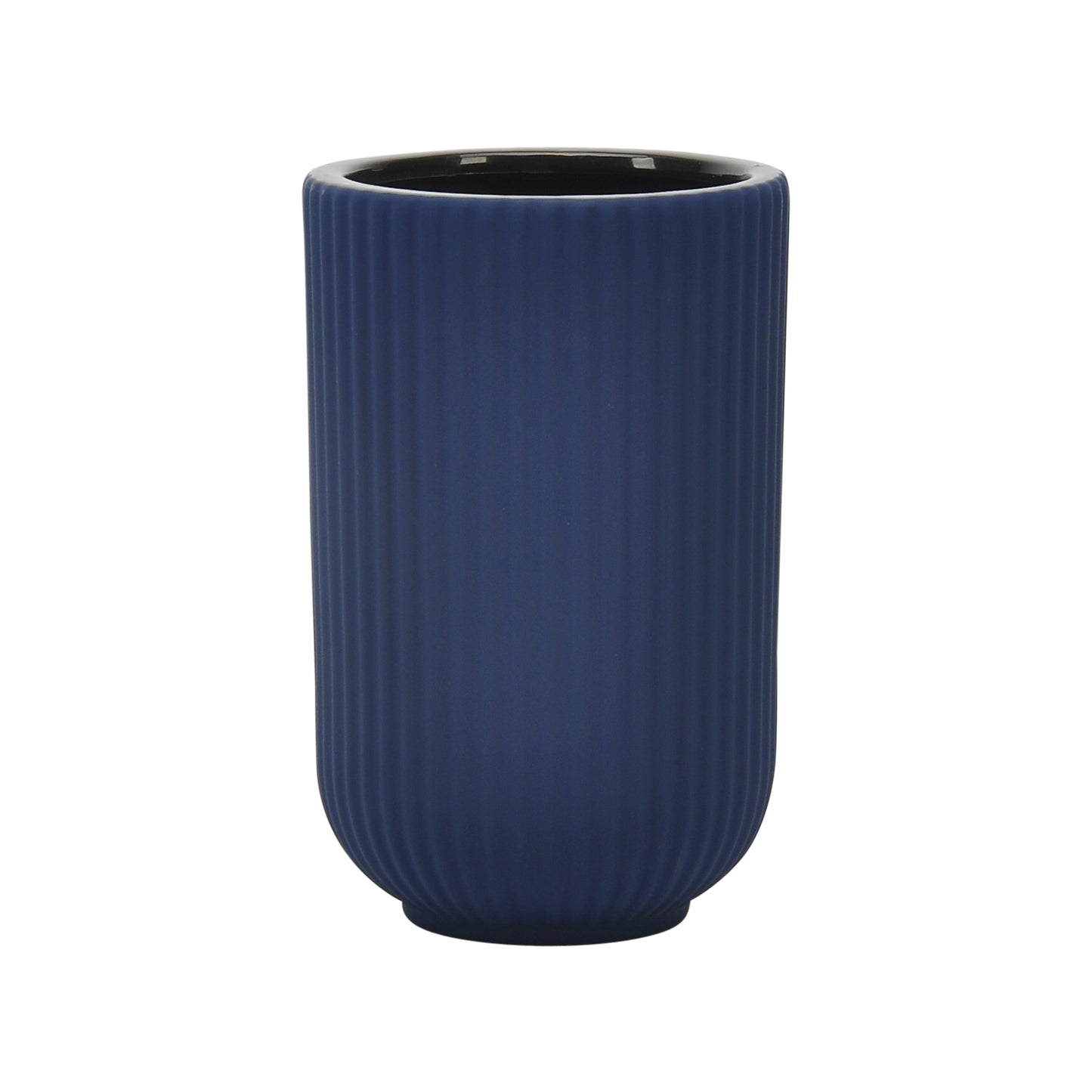 Cer, 7"h Ridged Vase, Navy