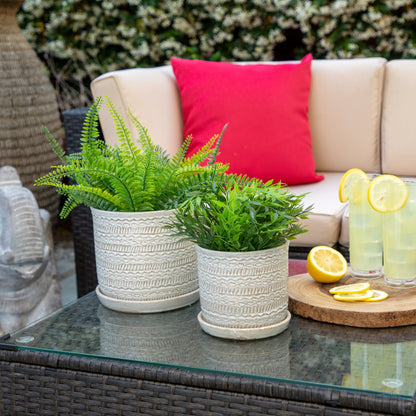 S/2  Tribal Planter 6/8" W/ Saucer, Beige