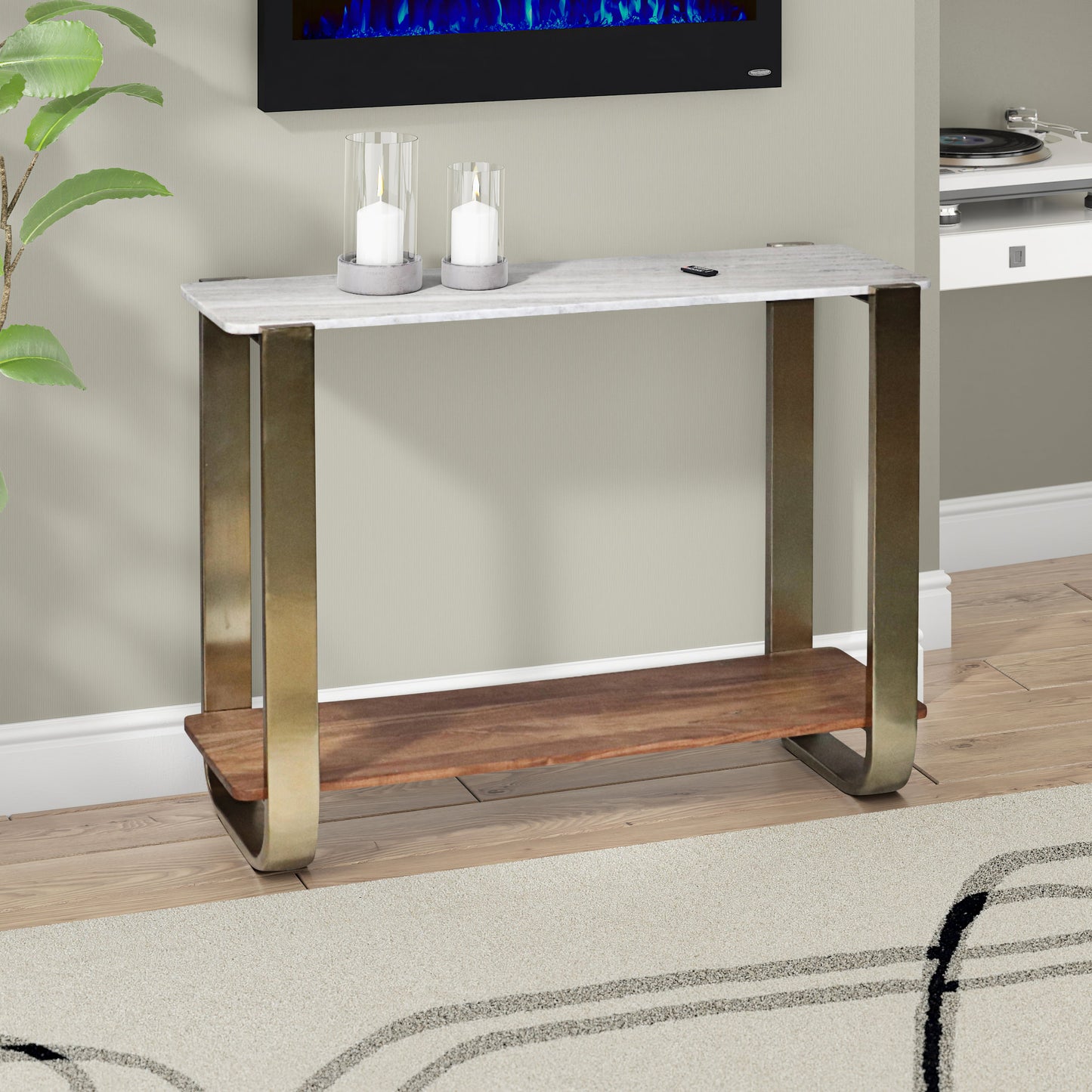 31" Marble Top Console, Gold Kd