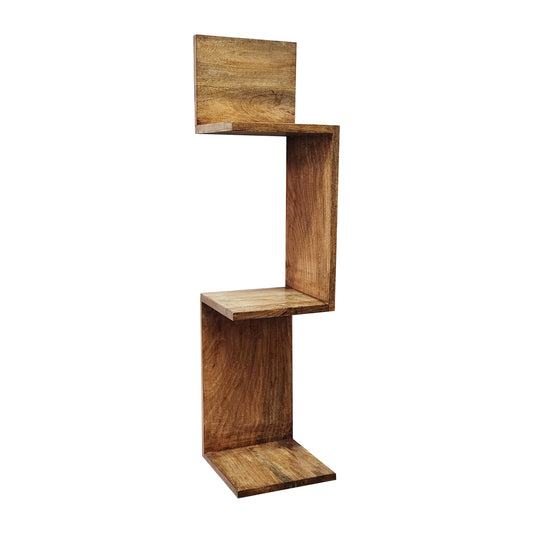 33" Mango Zig Zag Corner Wall Shelf, Brown