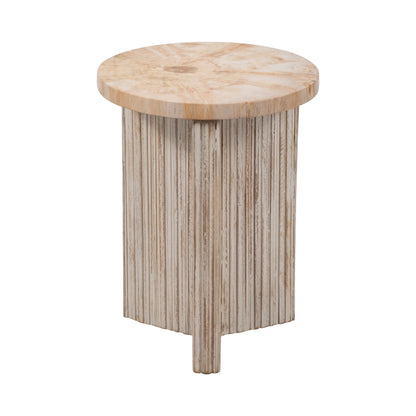 Petrified Wood And Teak 18" Accent Table, Cream