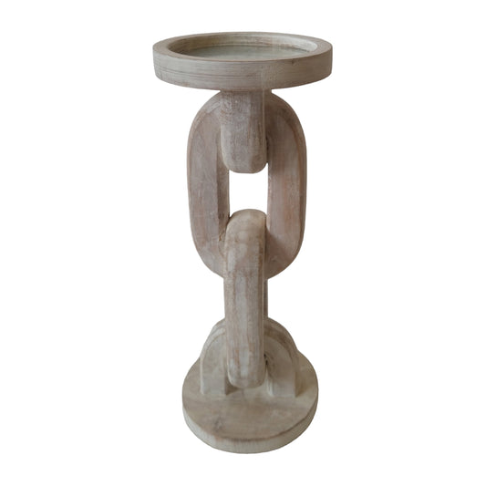 Wood, 11" Chain Pillar Candle Holder, White