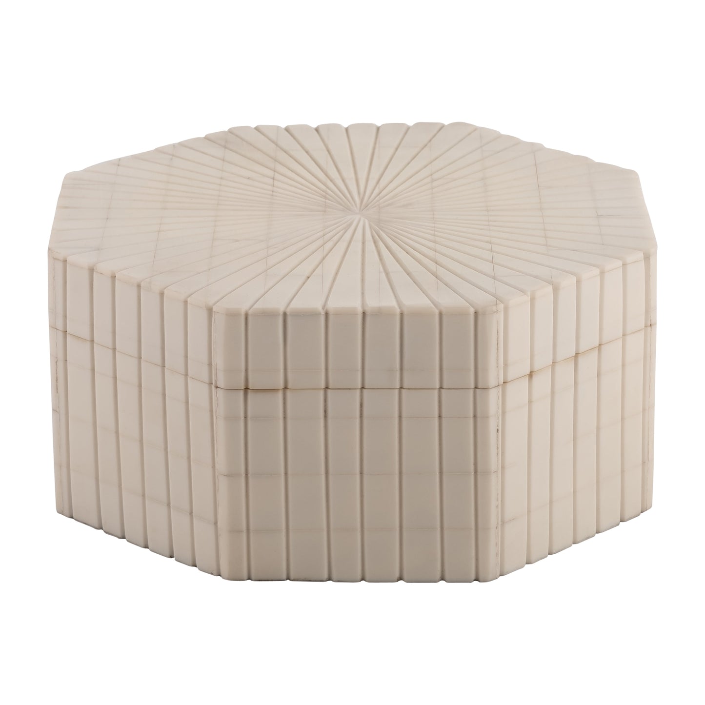Resin, S/2 6/8" Hxgon Boxes W/ridge Design, Ivory