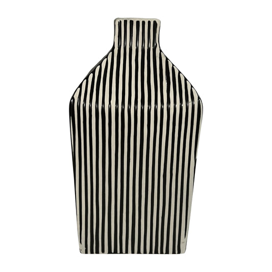 8" Lines Square Vase, Black/white