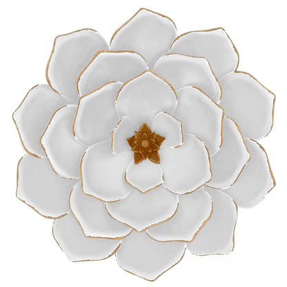 Metal 17"  Multi-layer Flower Wall Deco, White/gol