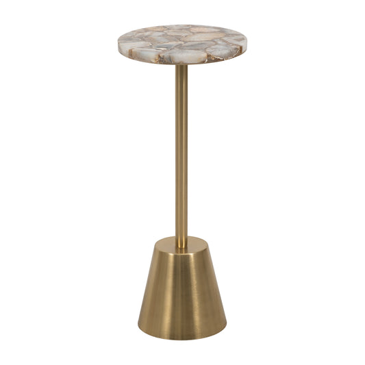 24" Agate Top Polished Edge Accent Table, Gold