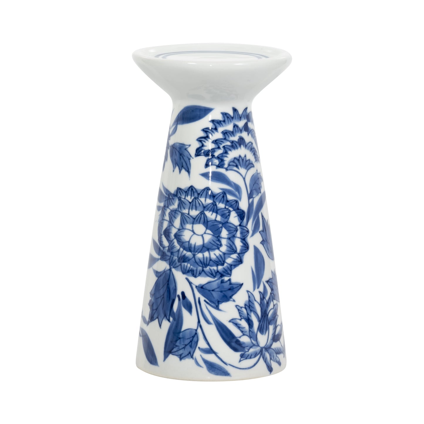 Porc,8"h Chinoiserie Candle Holder,blue/wht