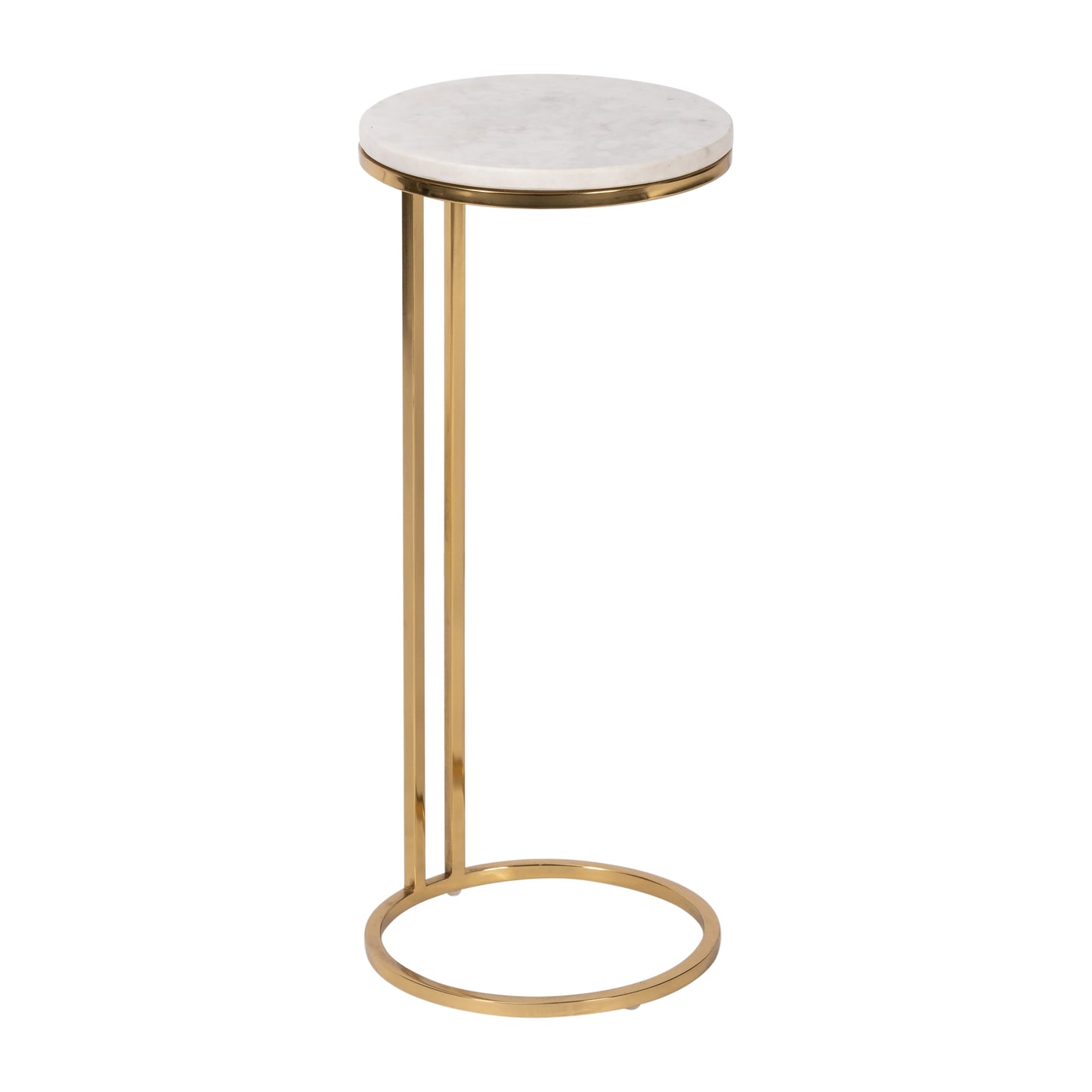Metal/marble, 10"dx24"h Drink Table, White/gold