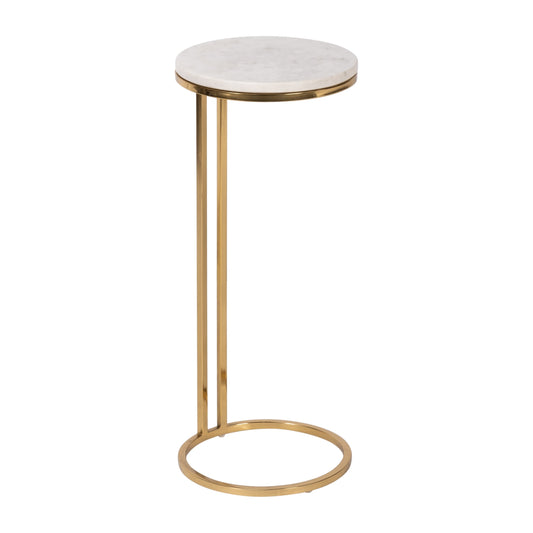 Metal/marble, 10"dx24"h Drink Table, White/gold