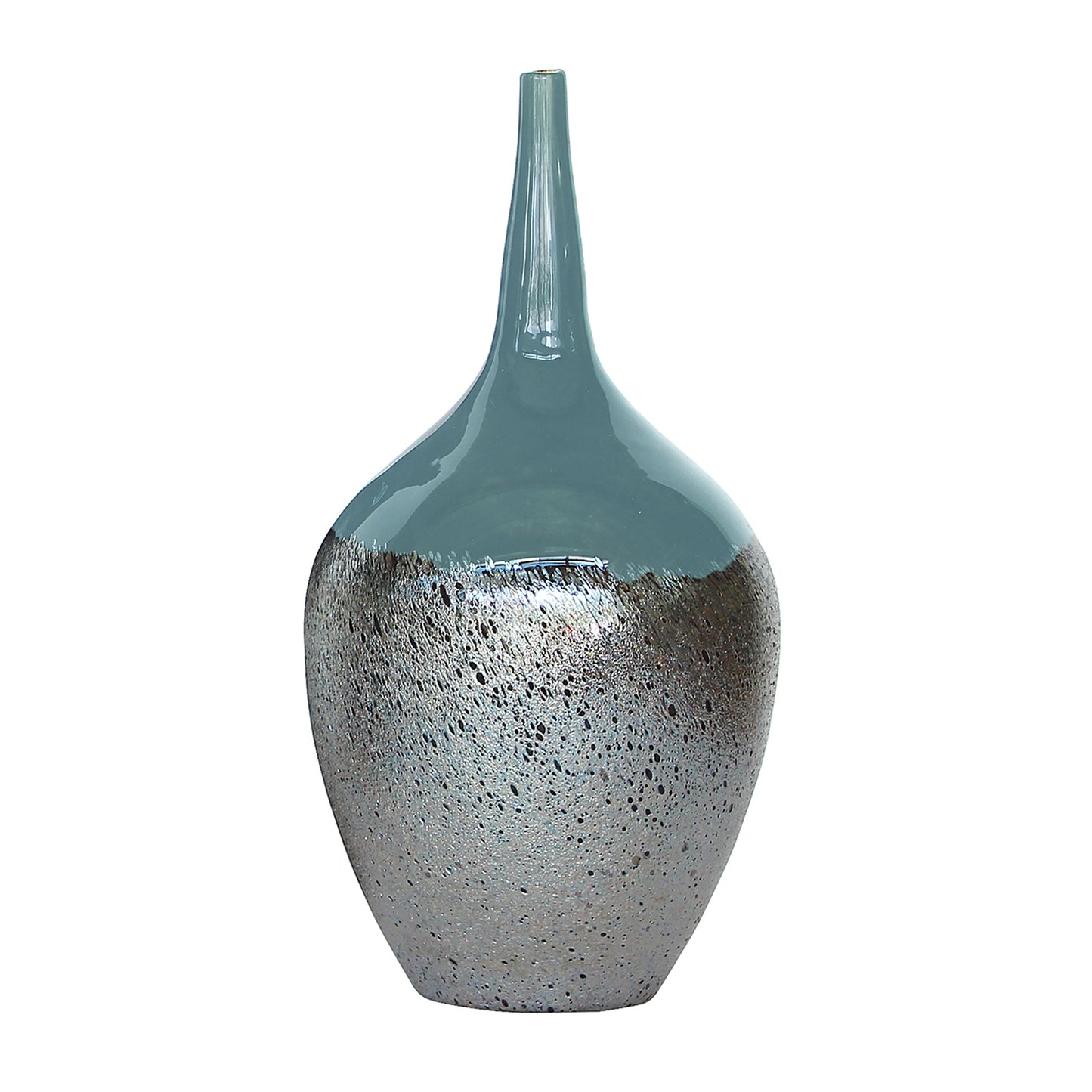 Glass, 13" 2-tone Metallic Vase, Sea Green