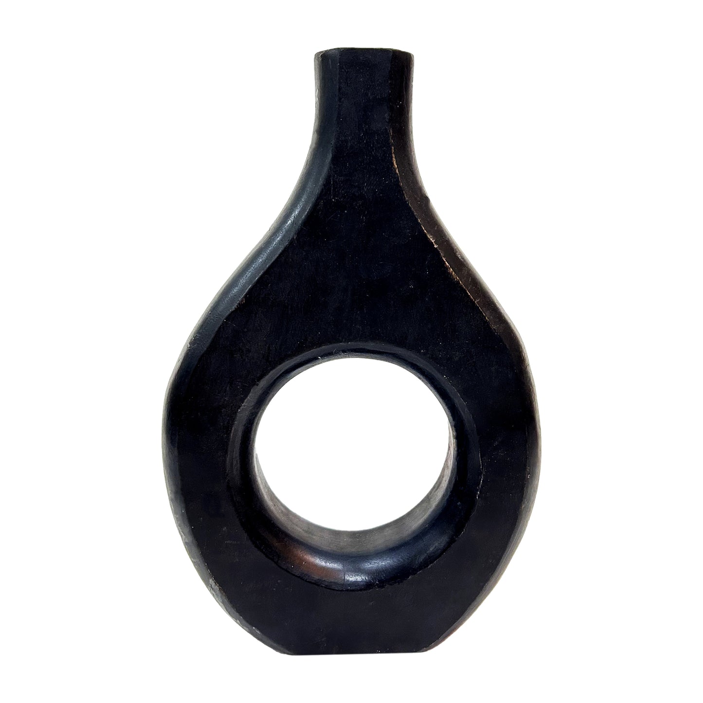 Mango Wood, 12" Cut-out Vase, Black