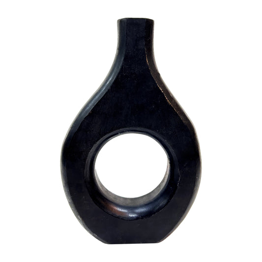 Mango Wood, 12" Cut-out Vase, Black