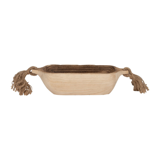 Wood, 15" Tray W/ Tassels, Natural