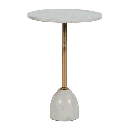 Marble/metal, 21"h Side Table, White/gold Kd
