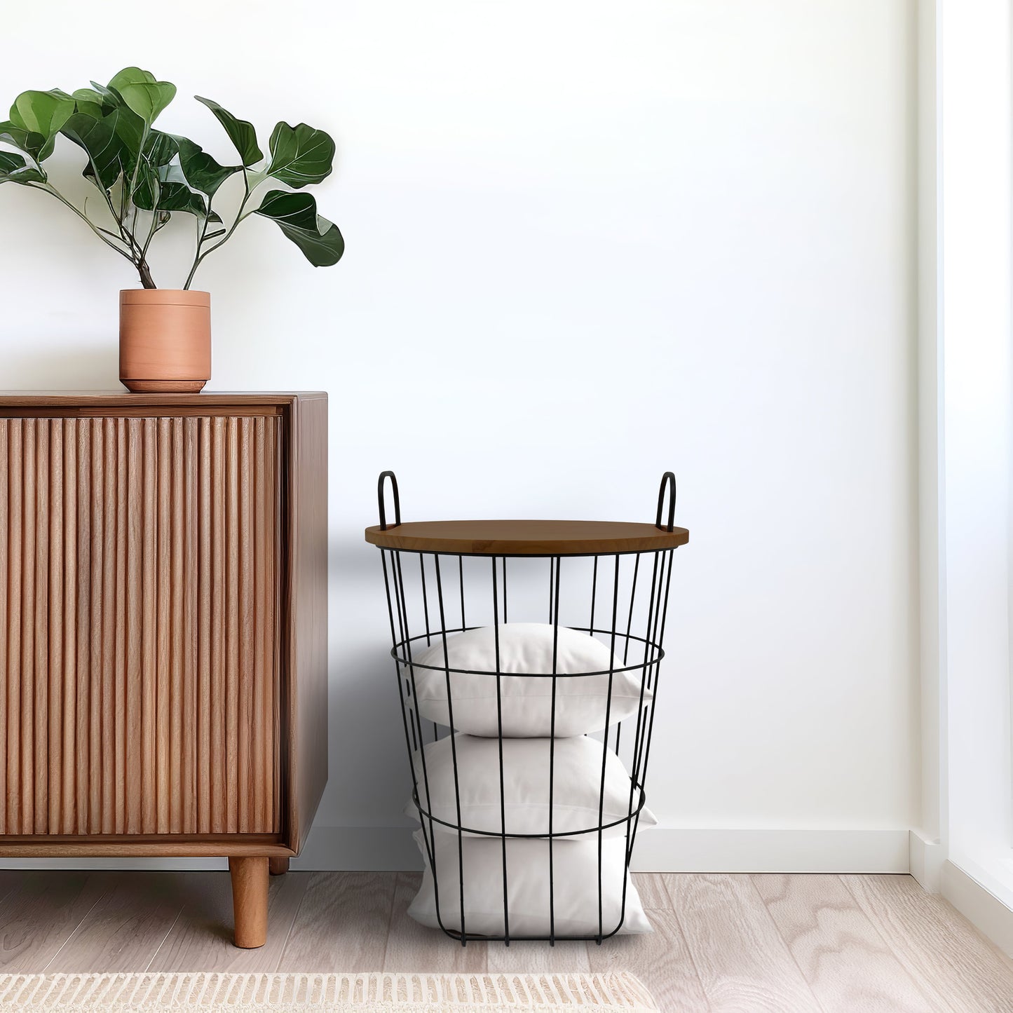 Metal 22"h Storage Basket, Brown