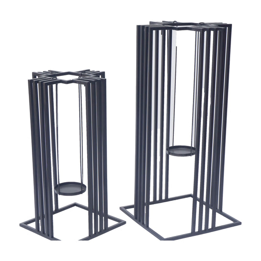 Metal, S/2 20/26"h Open Lanterns, Black